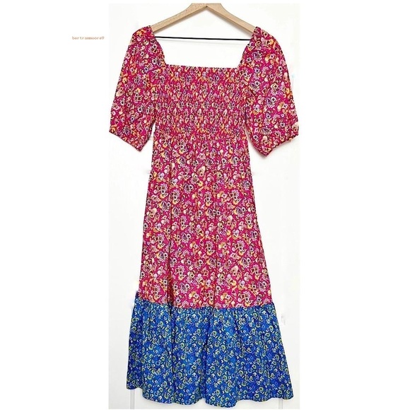 NWT HOUSE OF HARLOW Floral Smocked Puff Short Sleeve Ruffle Tiered Maxi Dress XS - Picture 4 of 4